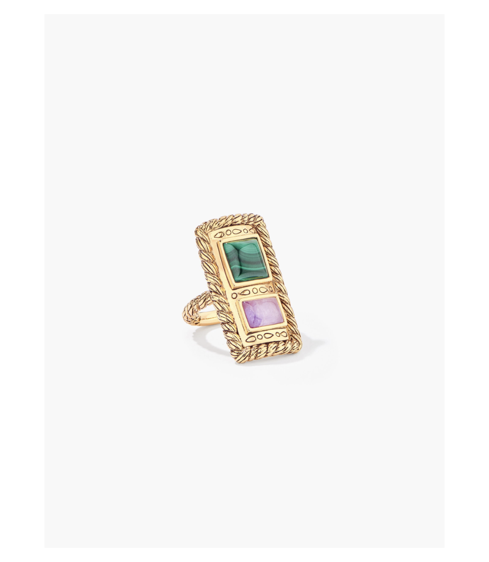 Bague Malli Malachite et Jade violette