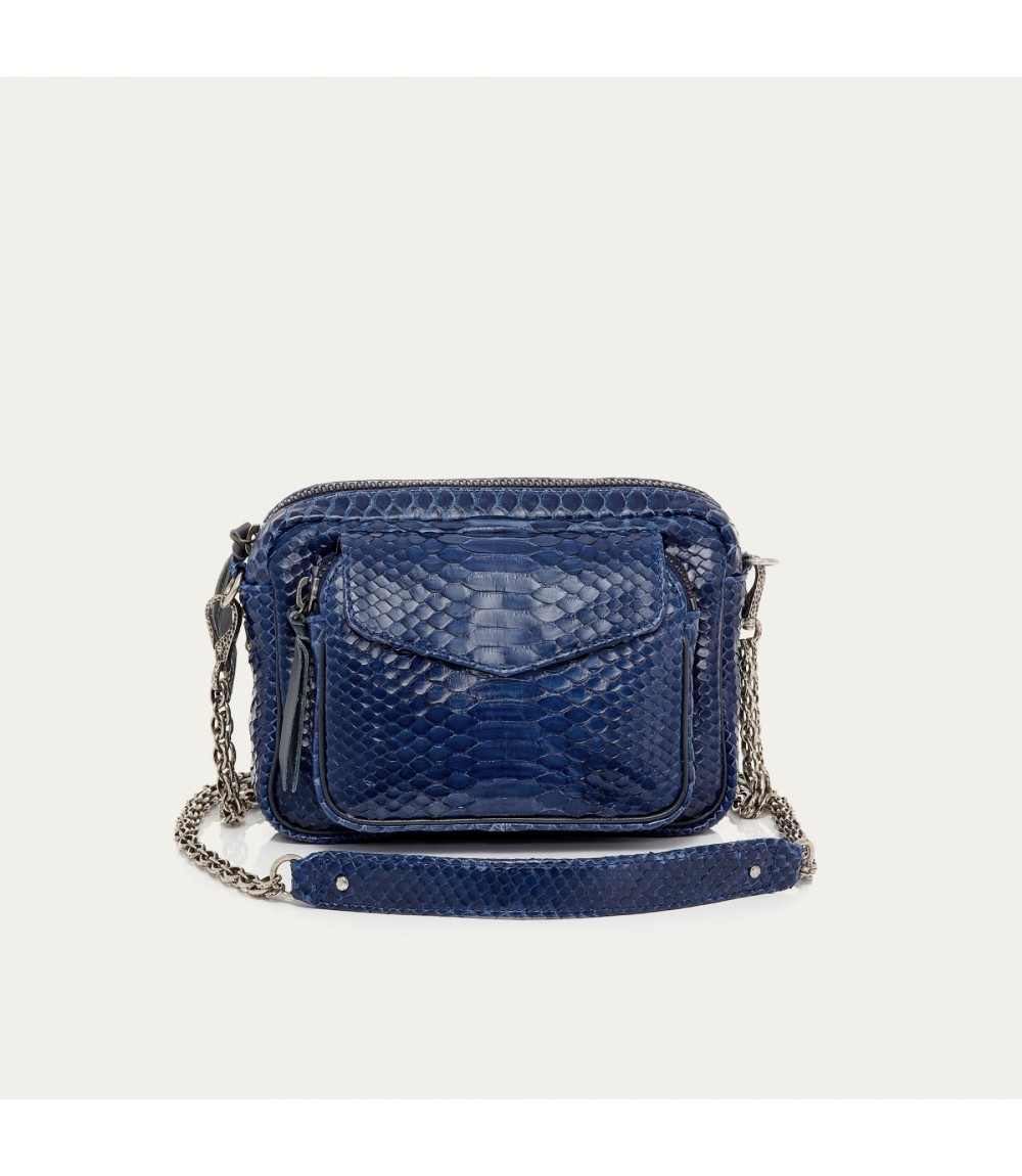 Sac Python Charly Navy chaine argent - Claris Virot